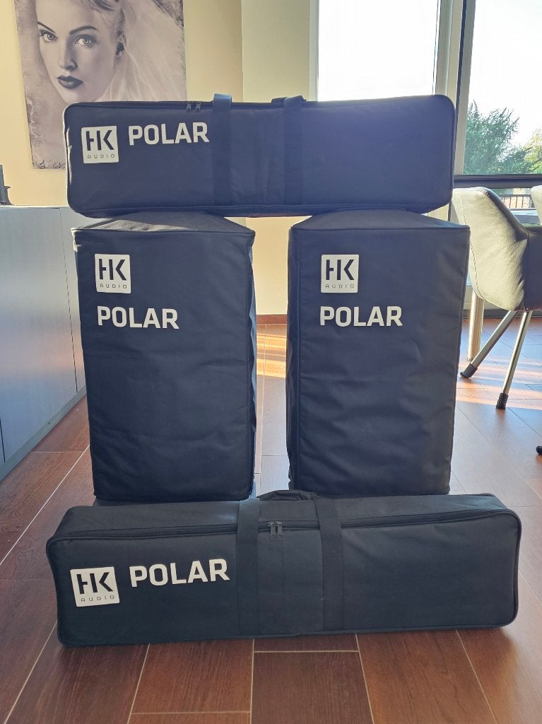 HK Audio Polar 12 PA set - Als nieuw - incl. wheelboards, TV, Hi-fi & Vidéo, Kit d'enceintes, Comme neuf, Enlèvement, Bluetooth