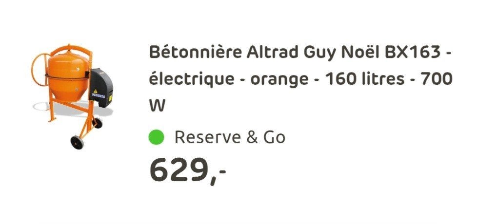 bétonnère électrique 165 litres ou 130 litres utiles, Enlèvement, Comme neuf