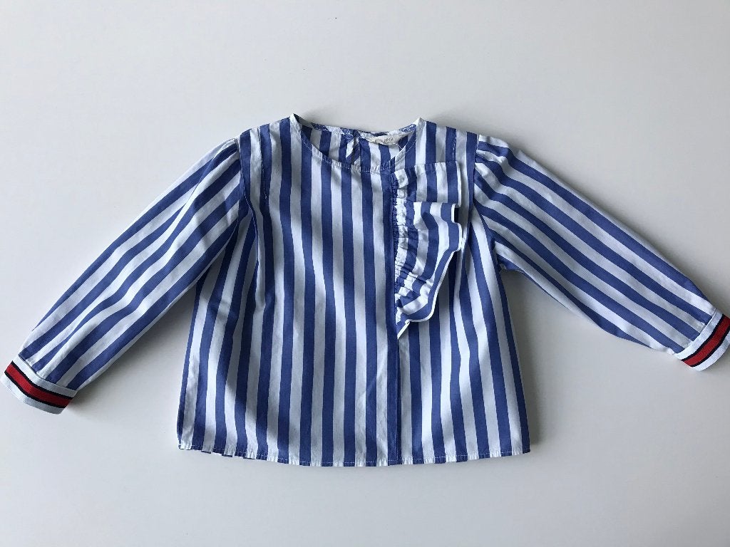 Blauw/wit gestreept hemd maat 110, Kinderen en Baby's, Kinderkleding | Maat 110, Meisje, Overhemd of Blouse, Mango, Ophalen of Verzenden