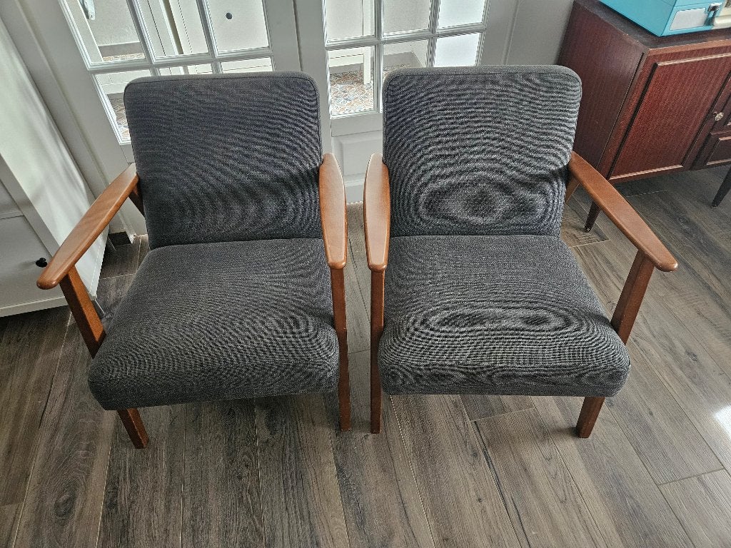 2 Ekenaset fauteuils van Ikea in grijze stof, Huis en Inrichting, Ophalen, Gebruikt, Stof, Midcentury modern vintage