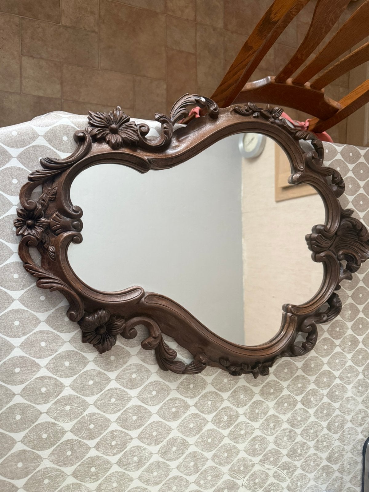 Prachtige Vintage Barok Wandspiegel Rococostijl met Bloem, Ophalen, Overige vormen, Minder dan 50 cm, Minder dan 100 cm