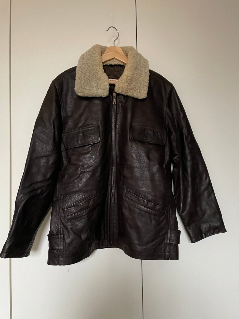 Lederen jas Hampton Bays, Maat 38/40 (M), Bruin, Ophalen of Verzenden, Zo goed als nieuw