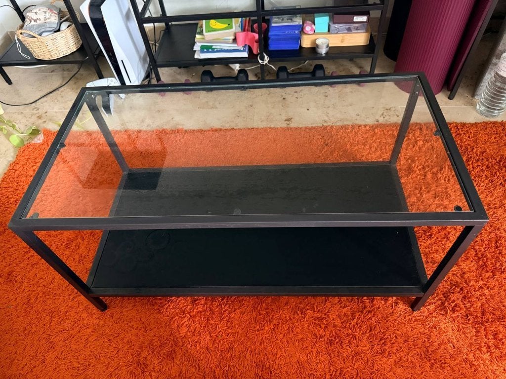 Salontafel met glas – 90 x 44 x 45 cm, Verre, Enlèvement, Utilisé, 50 à 100 cm