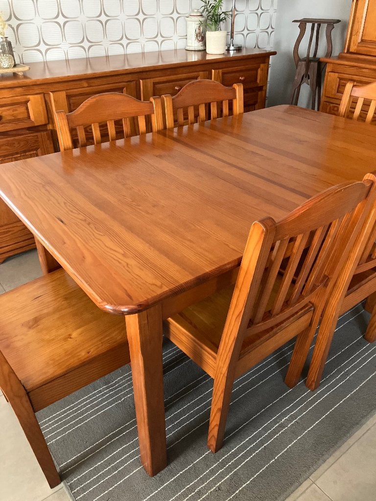 Massief houten eethoek – Tafel (uitschuifbaar) + 6 stoelen, Ophalen