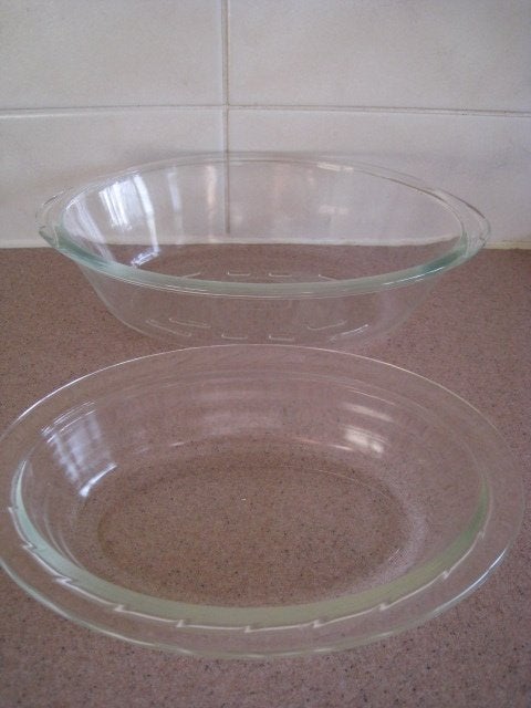 2x Pyrex ovenschaal, in glas, groot en klein, Huis en Inrichting, Keuken | Potten en Pannen, Ophalen, Glas