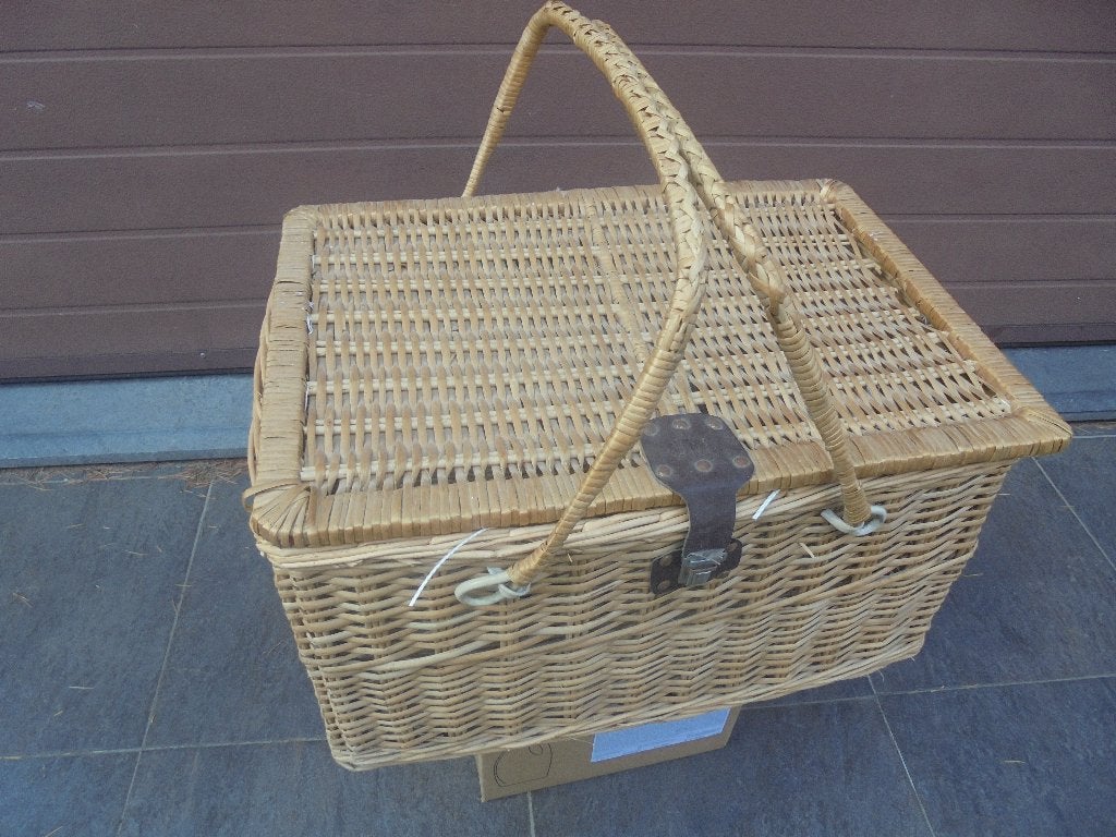 vintage fietsmand met handvaten en leder sluiting, Ophalen of Verzenden, Zo goed als nieuw, Fietsmand