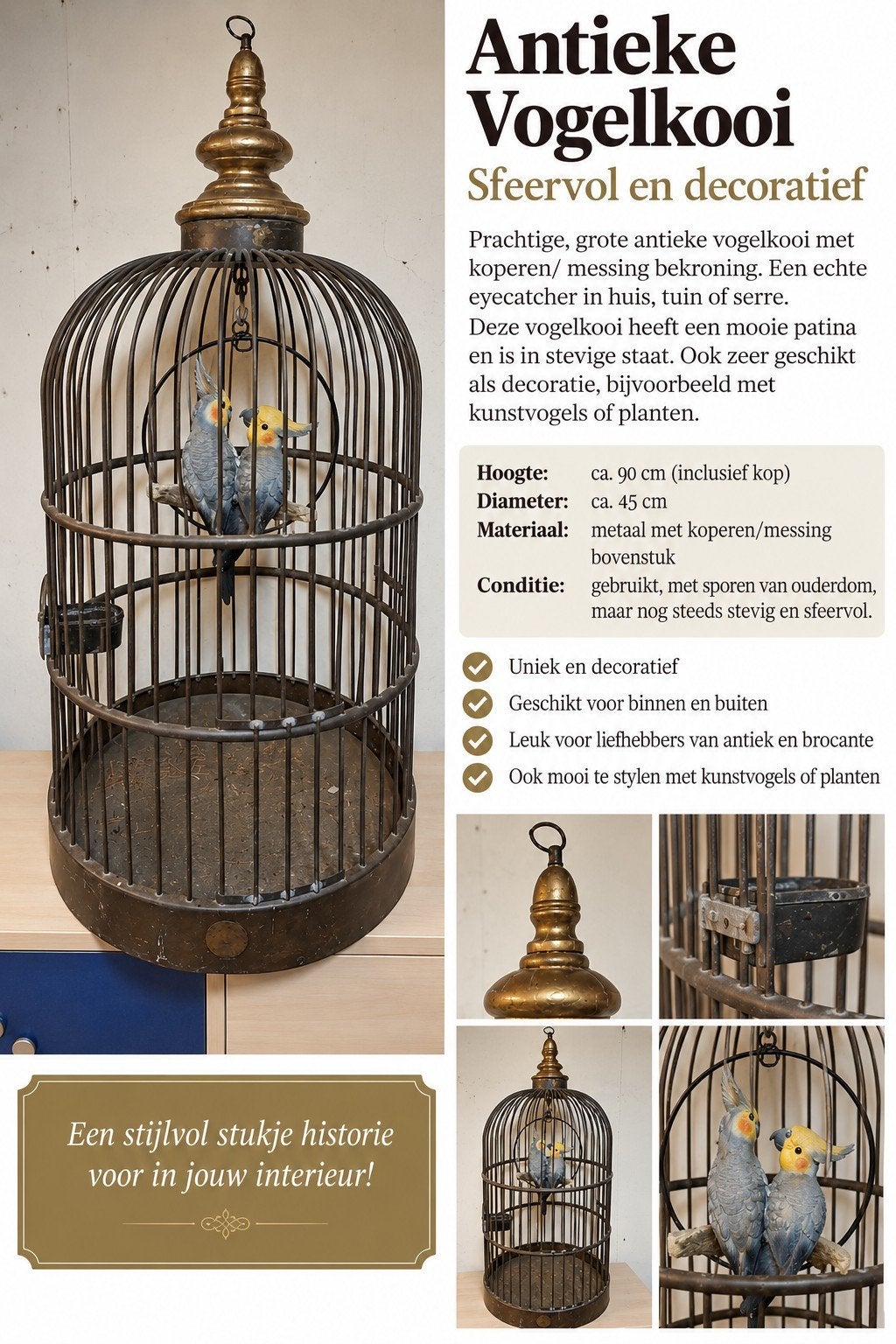 Antieke Vogelkooi - Sfeervol en Decoratief, Antiek en Kunst, Ophalen