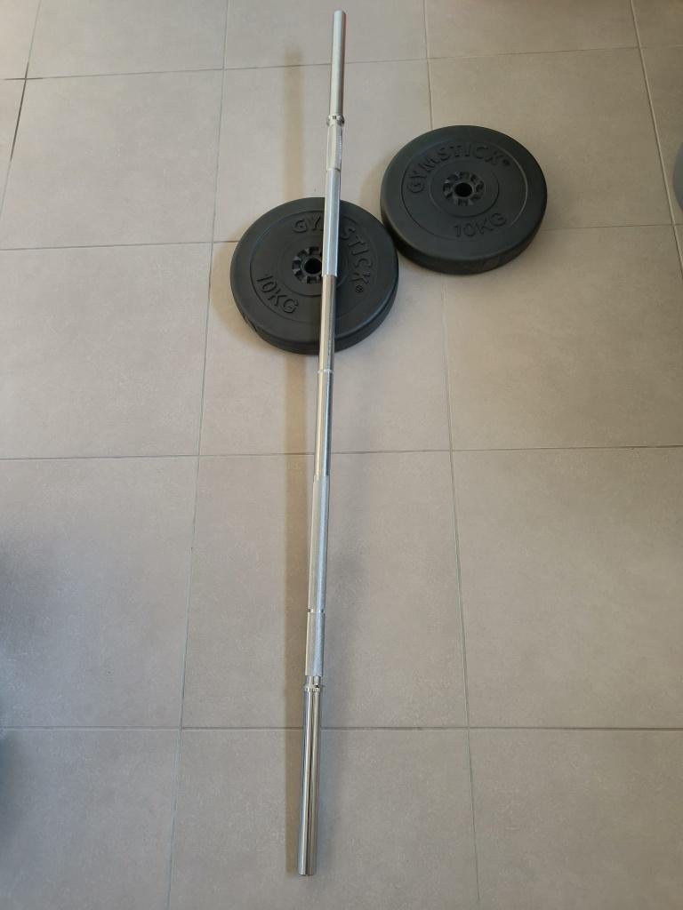 Gymstick Vinyl Halterschijven  + halterstang, Ophalen, Zo goed als nieuw, Halterschijven