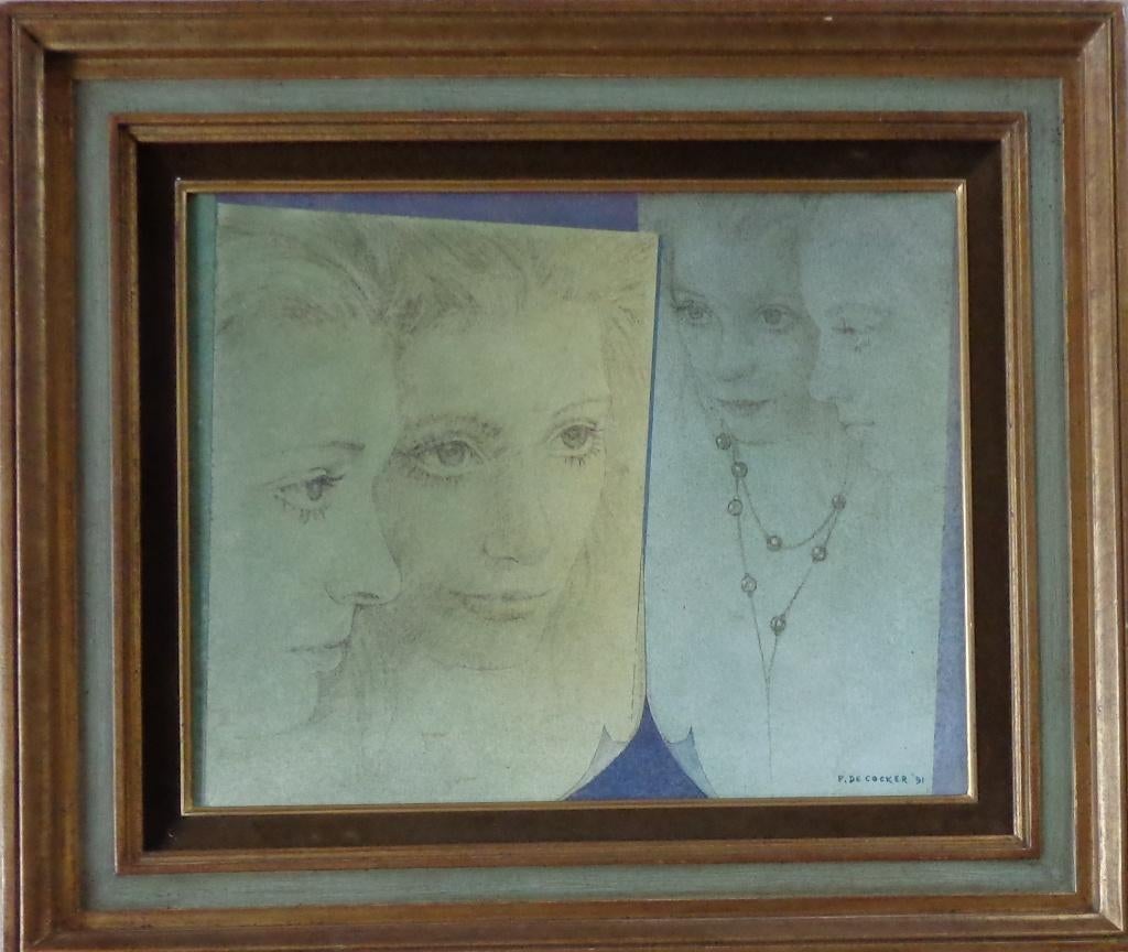 PAUL DE COCKER / VROUWENPORTRETTEN / OLIEVERF 59x69cm KADER, Ophalen of Verzenden
