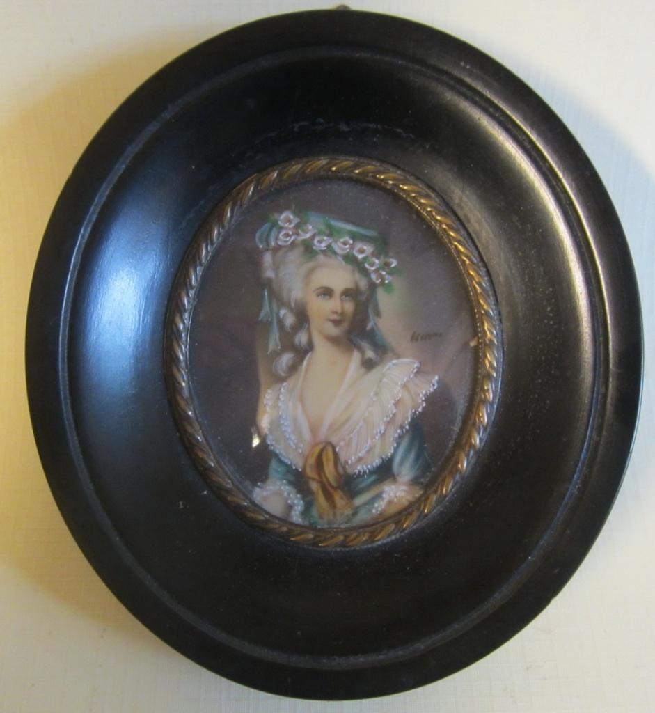 Vintage handgeschilderd miniatuur portret dame met hoed /9, Verzenden