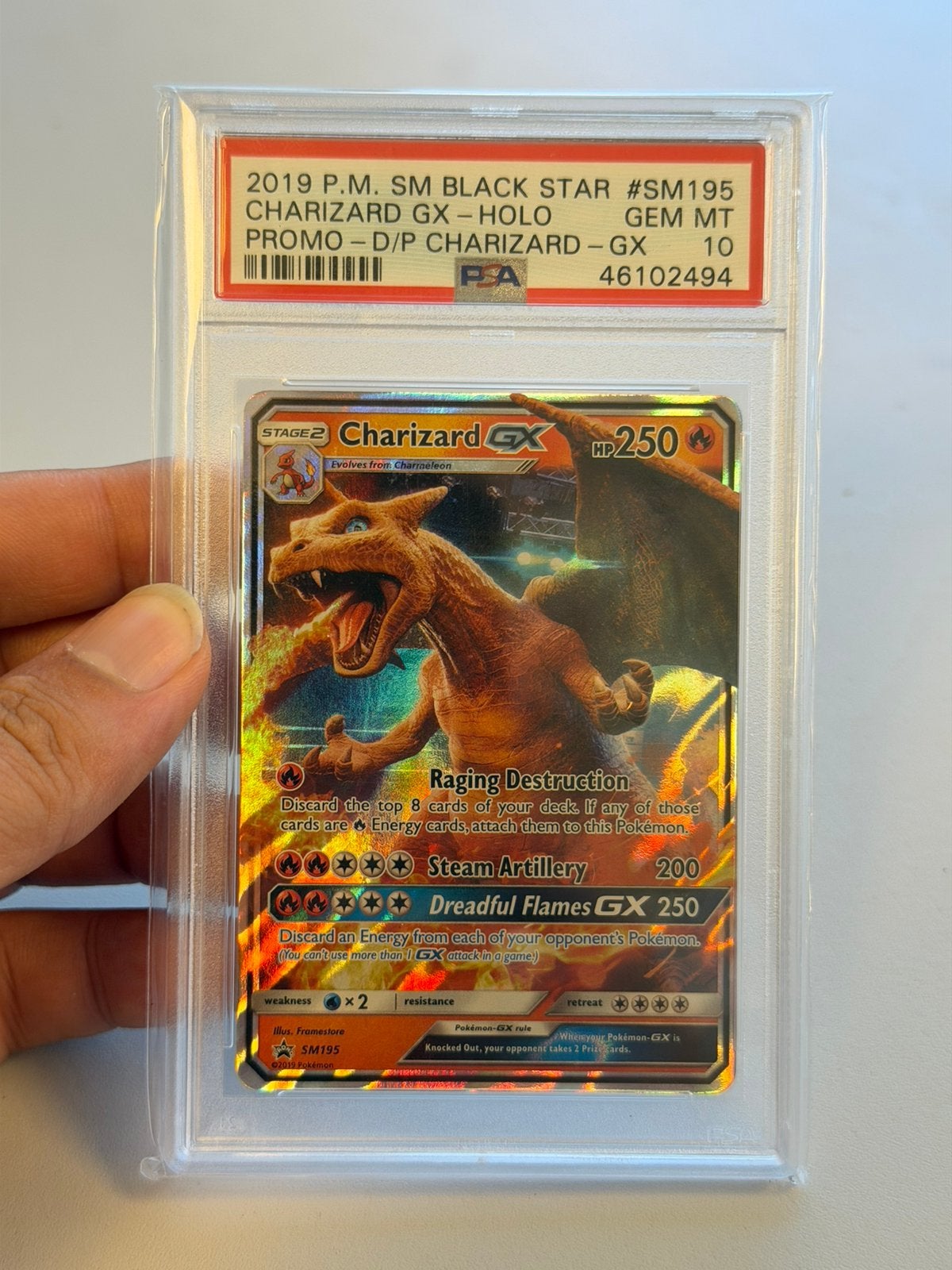 Charizard GX SM195 PSA 10 2019 Black Star Promo Holo Pokémon, Ophalen of Verzenden, Nieuw, Losse kaart