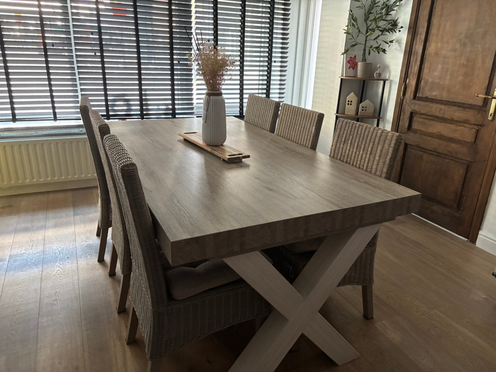 York tafel met rieten stoelen, Ophalen, 100 tot 150 cm, Eikenhout, Zo goed als nieuw