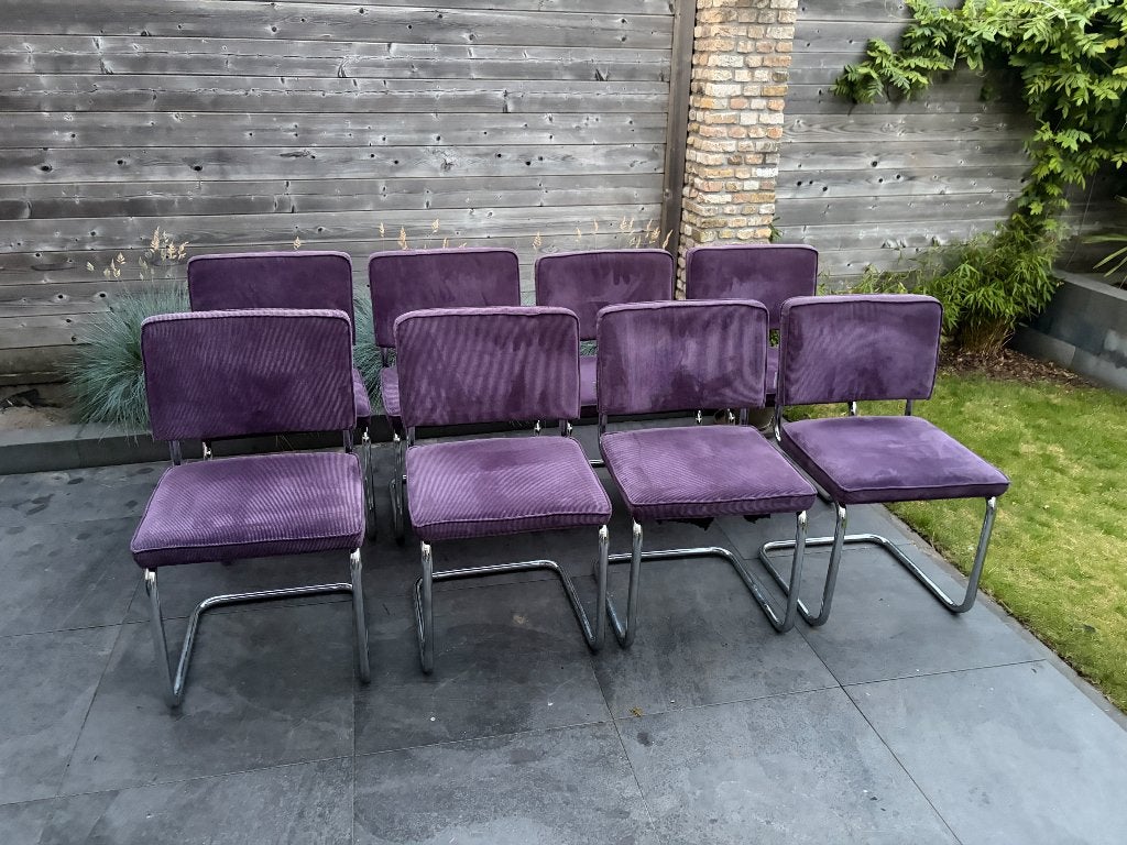 8 Paarse Zuiver Ridge Rib Ribstof stoelen, Maison & Meubles, Chaises, Enlèvement, Utilisé, Tissus, Cinq, Six Chaises ou plus
