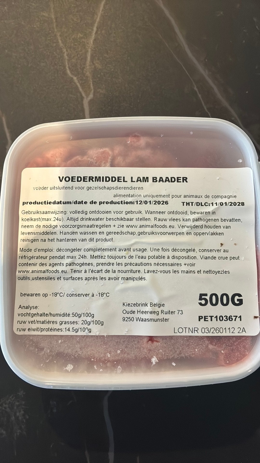 6 x 500g rauw hondenvoer (barf) lamsvlees, Dieren en Toebehoren, Ophalen, Hond