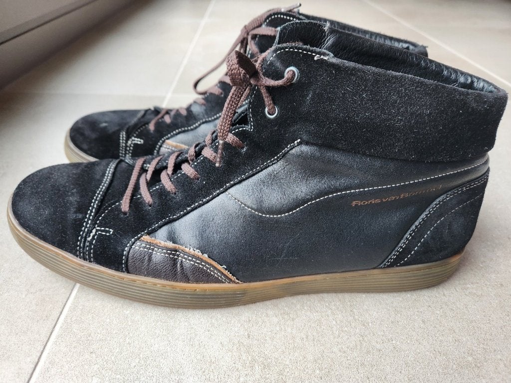 Floris van Bommel hoge sneakers zwart leer en suède, maat 43, Enlèvement ou Envoi, Floris van Bommel, Porté, Baskets