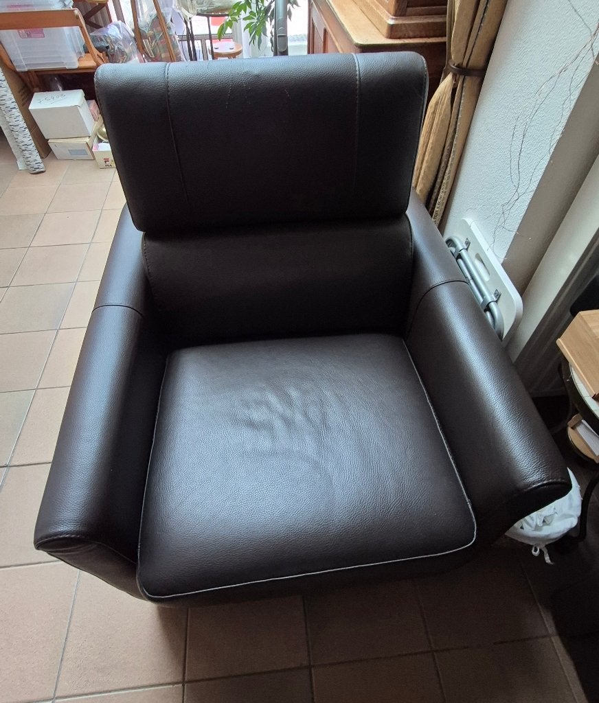 Fauteuil cuir brun foncé, Maison & Meubles, Enlèvement, Utilisé, Cuir