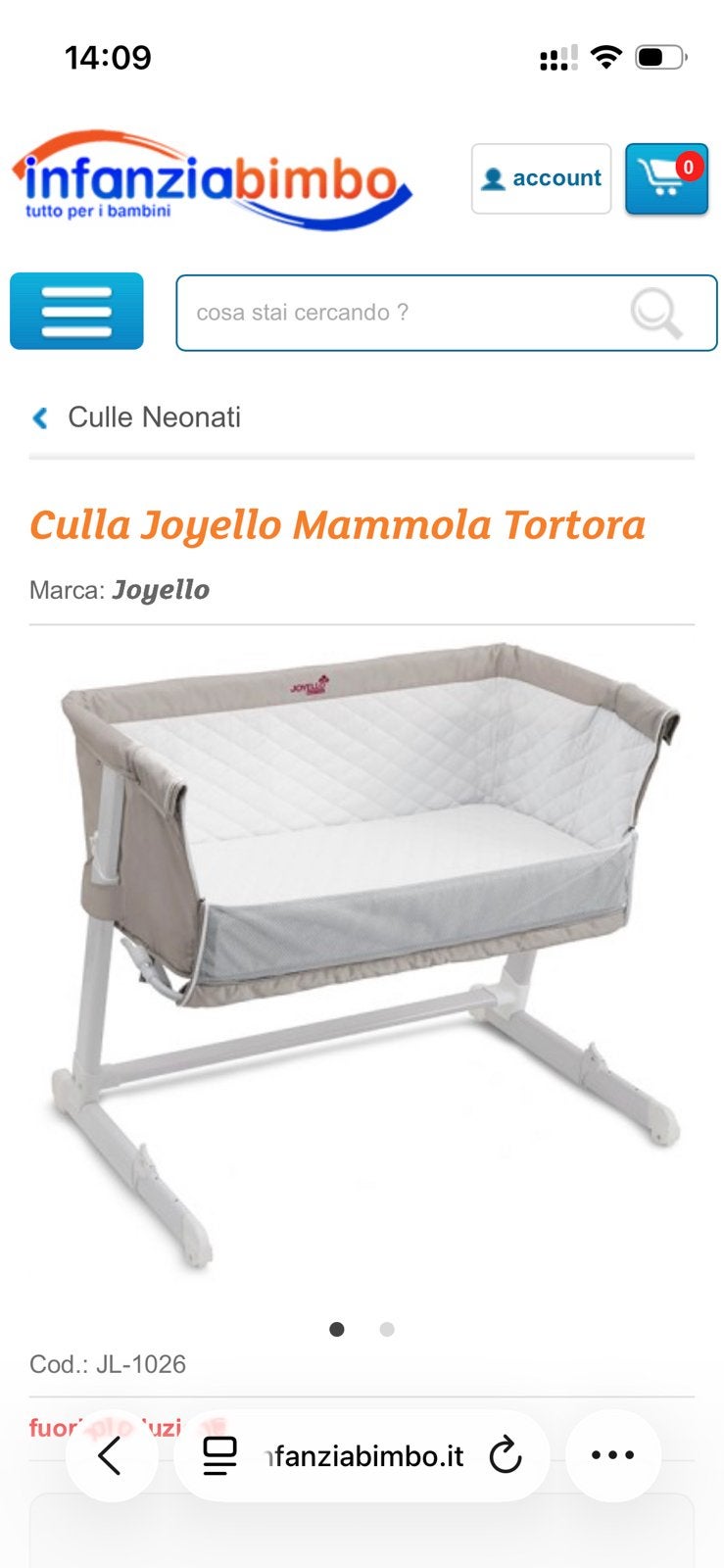 Cododo Joyello Mammola wieg (+ matras en tas), Ophalen, Zo goed als nieuw, Ledikant
