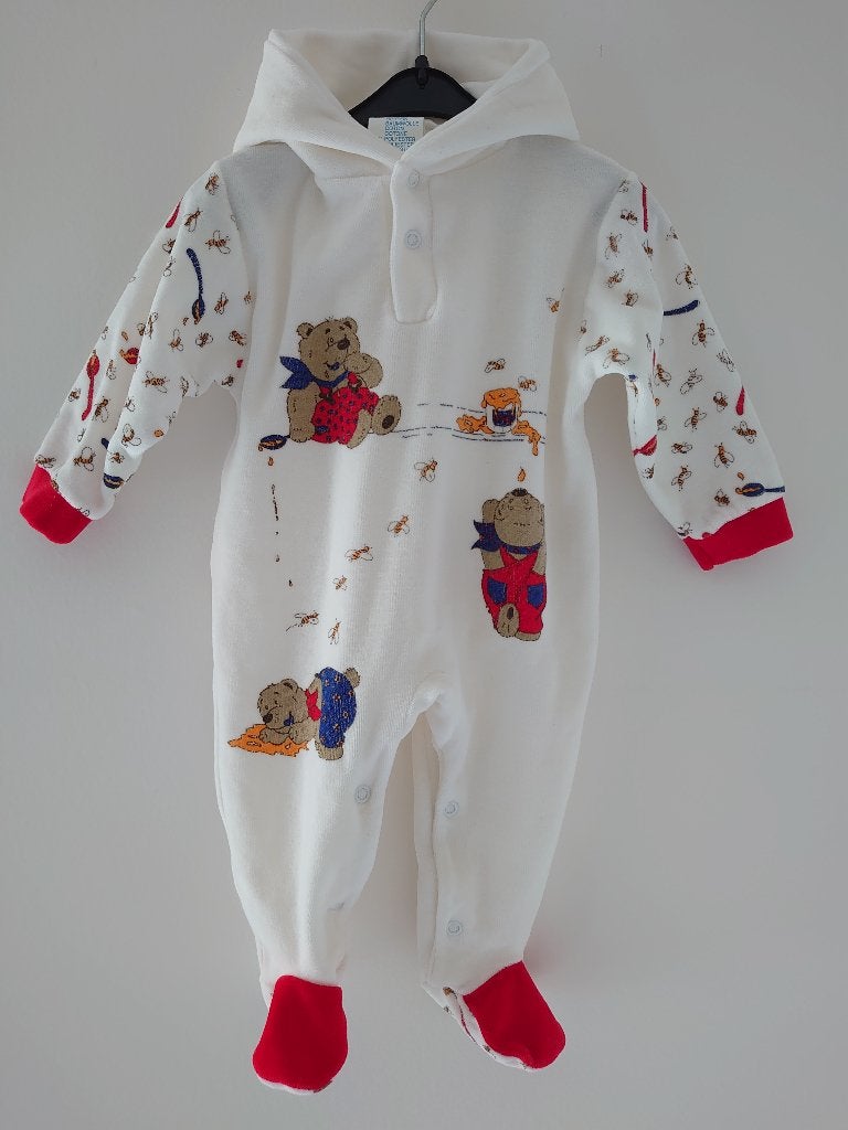 Vintage boxpakje met teddybeer-print | Maat 68 • 6 mnd, Enlèvement ou Envoi, Comme neuf, Costume