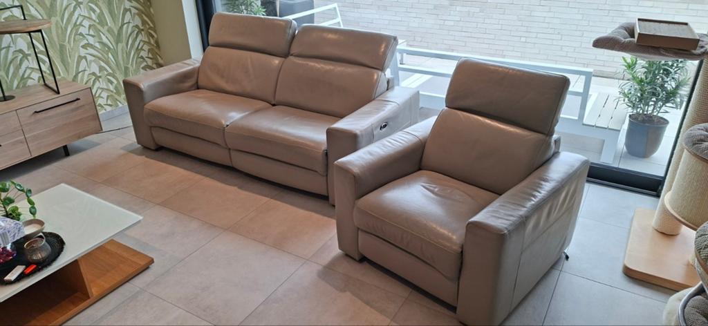 Lederen zetel 2.5(relax)+zetel Elec relax silv gray, Ophalen, Gebruikt, Leer