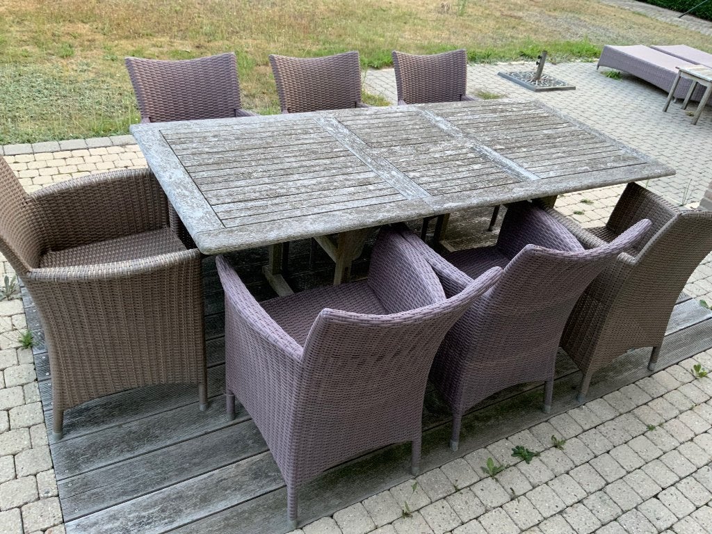 Tuintafel + stoelen, Tuin en Terras, Tuintafels, Ophalen, Gebruikt, Rechthoekig, Hout