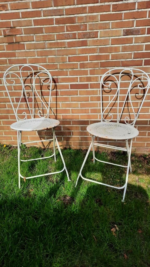 2 vintage Franse bistro tuinstoelen uit smeedijzer, Tuin en Terras, Ophalen