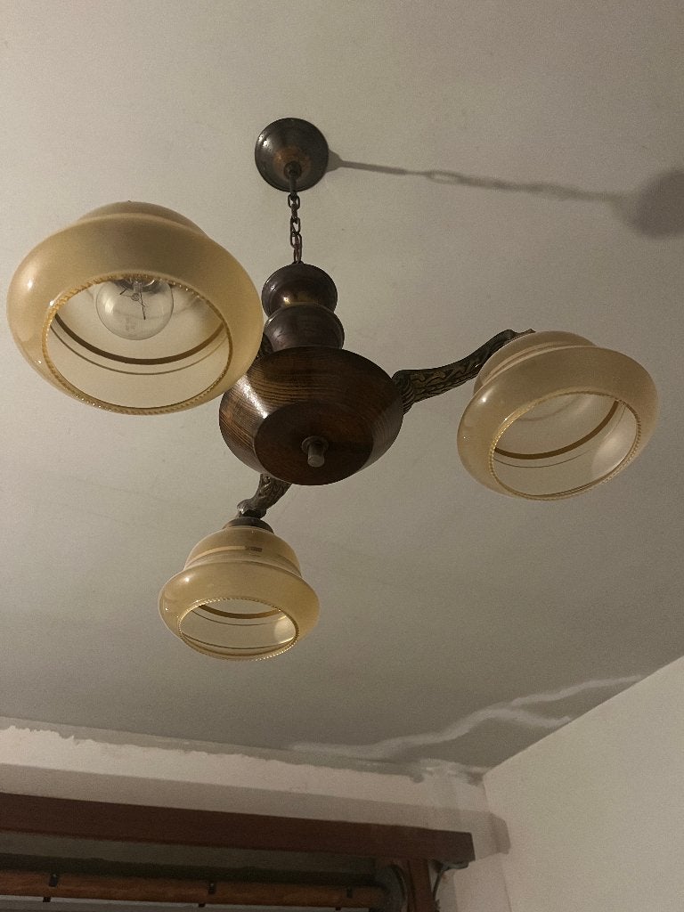 Lampe suspendue vintage classique à 3 bras, Enlèvement ou Envoi, Verre, Comme neuf, E27 (grand)