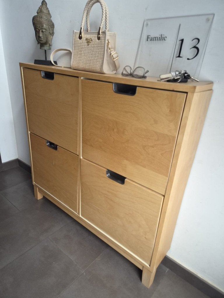 Houten schoenenkast met 4 kantelvakken, Ophalen, Gebruikt, Hout
