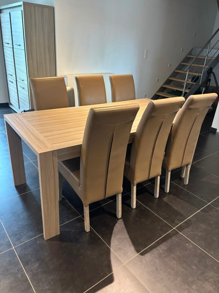 Eetkamer (tafel stoelen 2 kasten laag & hoog), Maison & Meubles, Salles à manger complètes, Utilisé, 4 à 6 chaises, Enlèvement