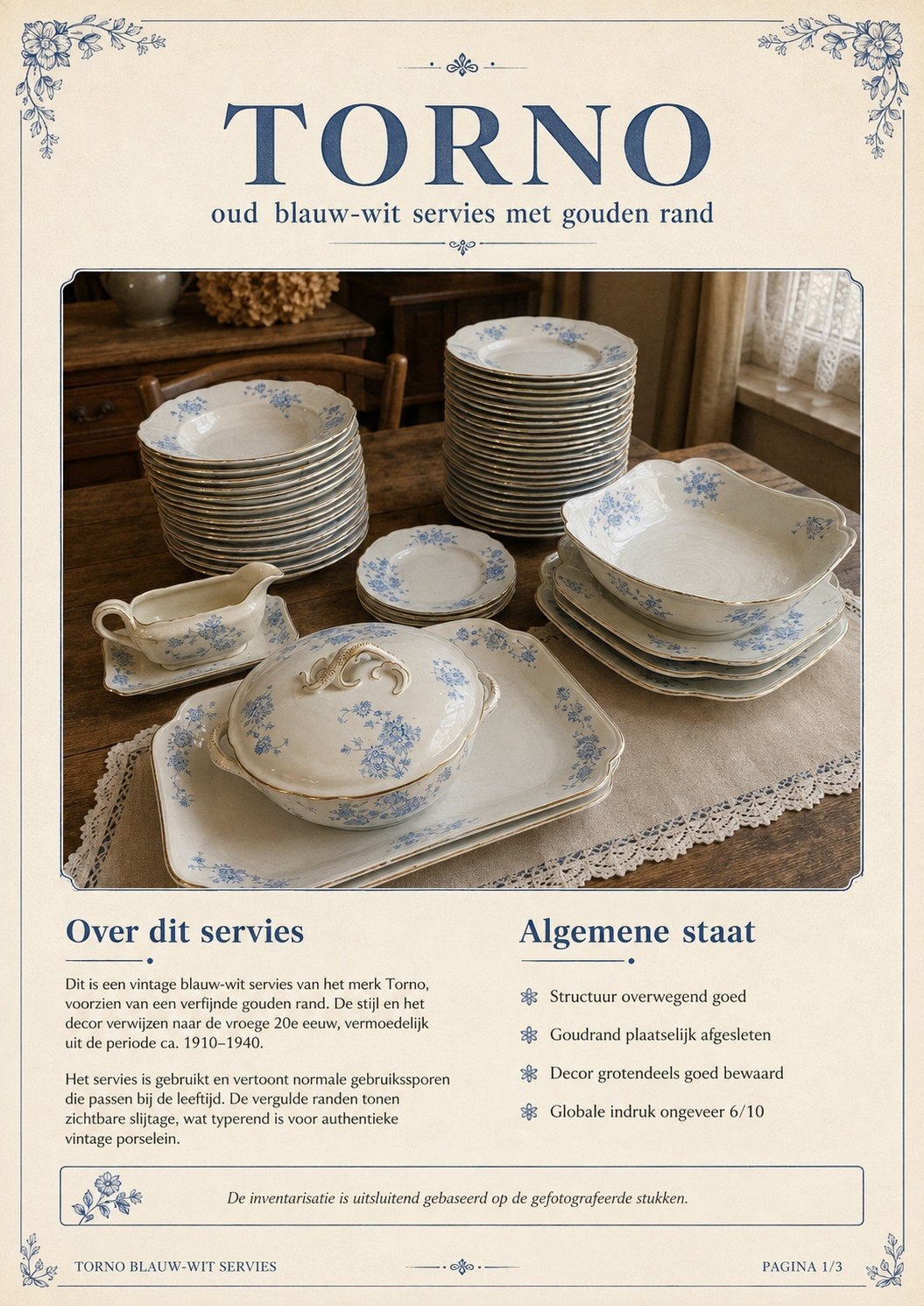 Vintage Torno blauw-wit servies met, Antiek en Kunst, Ophalen