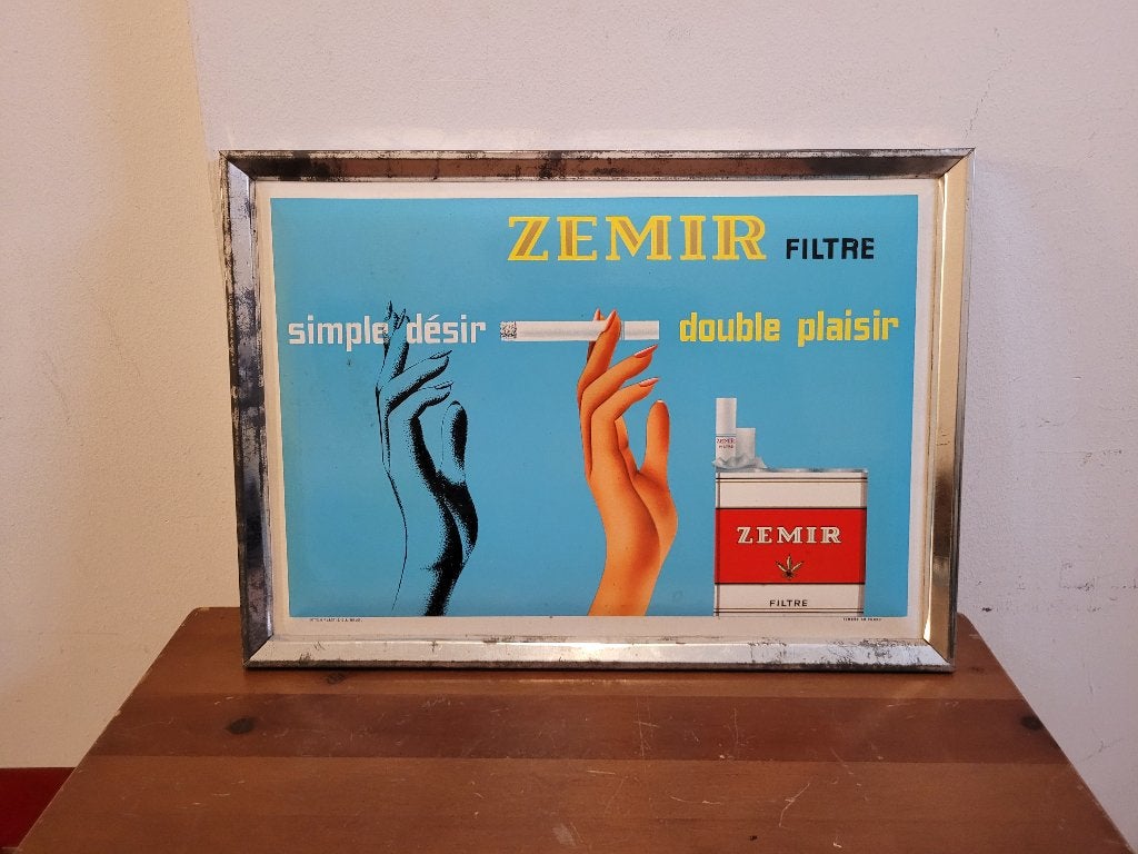 ancienne plaque publicitaire Zemir vintage design 1970, Collections, Marques & Objets publicitaires, Utilisé, Panneau publicitaire