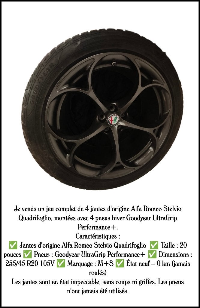 Jantes Alfa Romeo Stelvio Quadrifoglio 20" + 4 pneus, Neuf, Pneus hiver, Pneu(s), Enlèvement