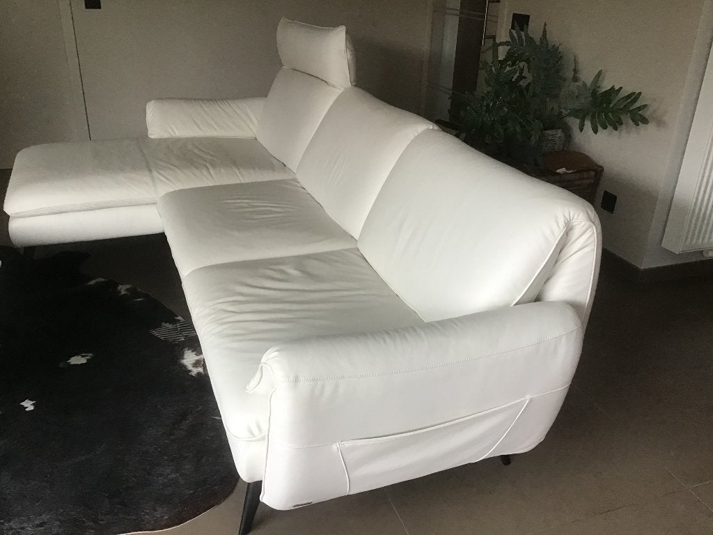 wit lederen zetel Natuzzi, Huis en Inrichting, Ophalen, 250 tot 300 cm, Leer, Zo goed als nieuw