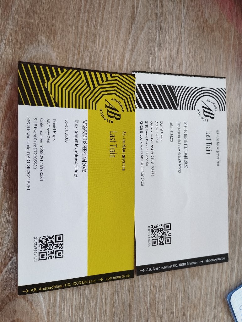 Ticket concert "last train" 2 places, Deux personnes, Octobre, Hard Rock ou Metal