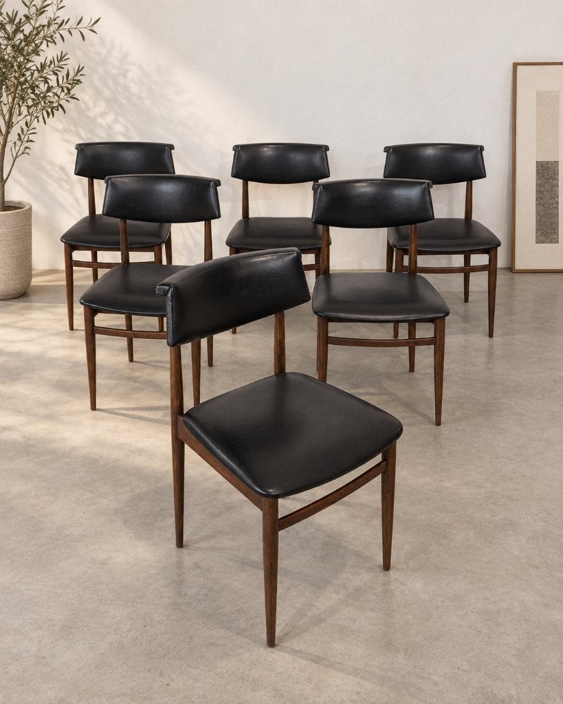 Lot de 6 chaises vintage Mid-Century – années 60, Maison & Meubles, Enlèvement, Noir