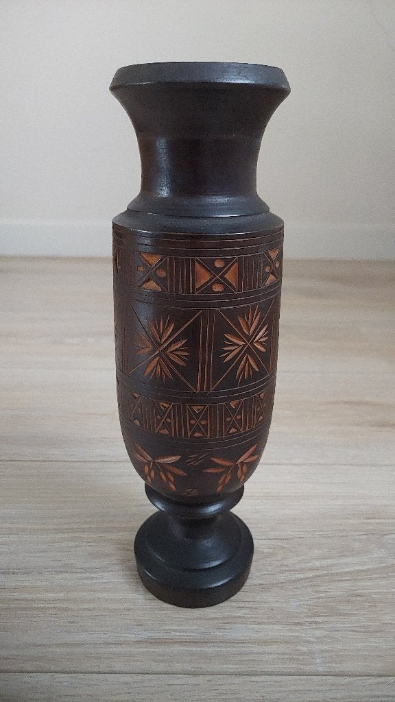 Handgesneden houten vaas, Ophalen, Houtsnijwerk, 20 - 50 cm, Hout
