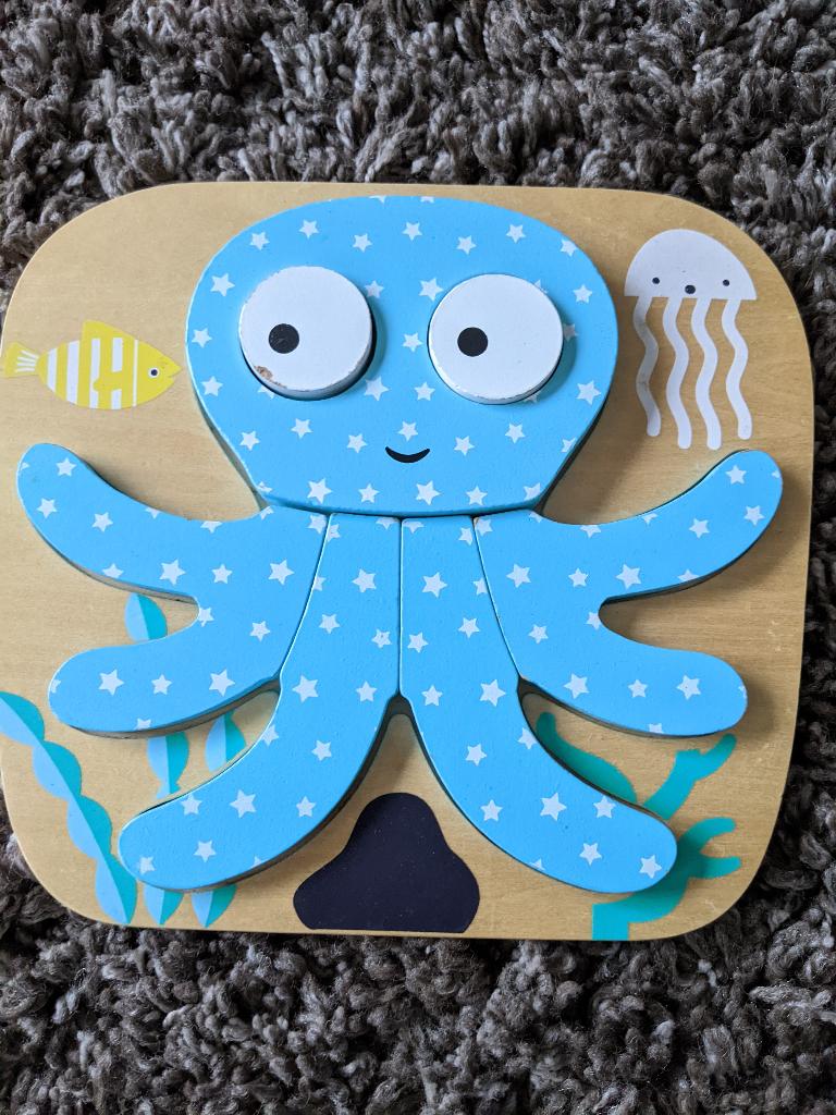 Houten puzzel octopus, Ophalen of Verzenden, Minder dan 10 stukjes, Gebruikt, 0 tot 6 maanden