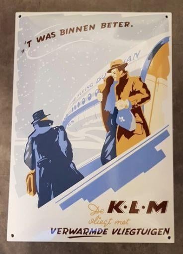 KLM verwarmde vliegtuigen emaillen reclame decoratie bord, Ophalen of Verzenden, Nieuw, Reclamebord