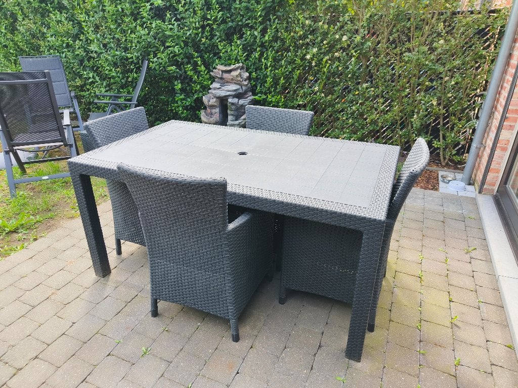 Tuintafel met 4 stoelen, Jardin & Terrasse, Ensembles de jardin, Rotin, Chaise, Salons de jardin, Comme neuf