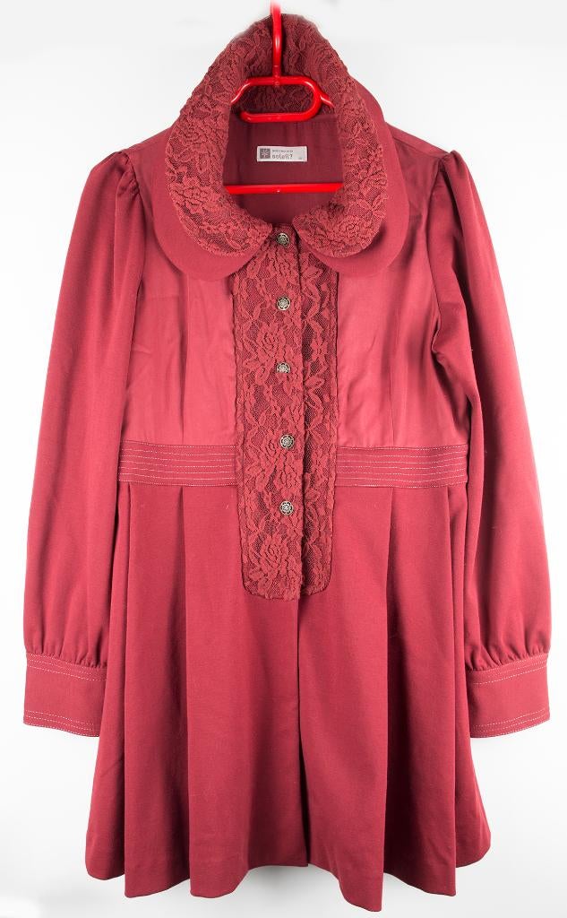 Bordeauxrode vintage-look jurk van Soleil, Ophalen of Verzenden, Maat 38/40 (M)