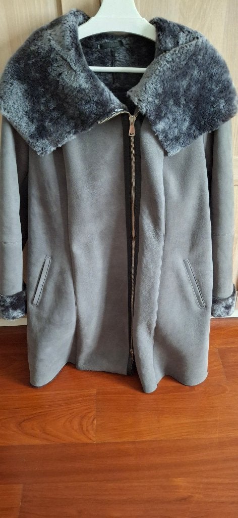 Suede damesjas, grijze, maat 46, Kleding | Dames, Ophalen, Maat 46/48 (XL) of groter, Zo goed als nieuw, Jasje