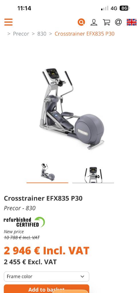 Crosstrainer Precor EFX, Sport en Fitness, Ophalen, Overige materialen, Benen, Gebruikt