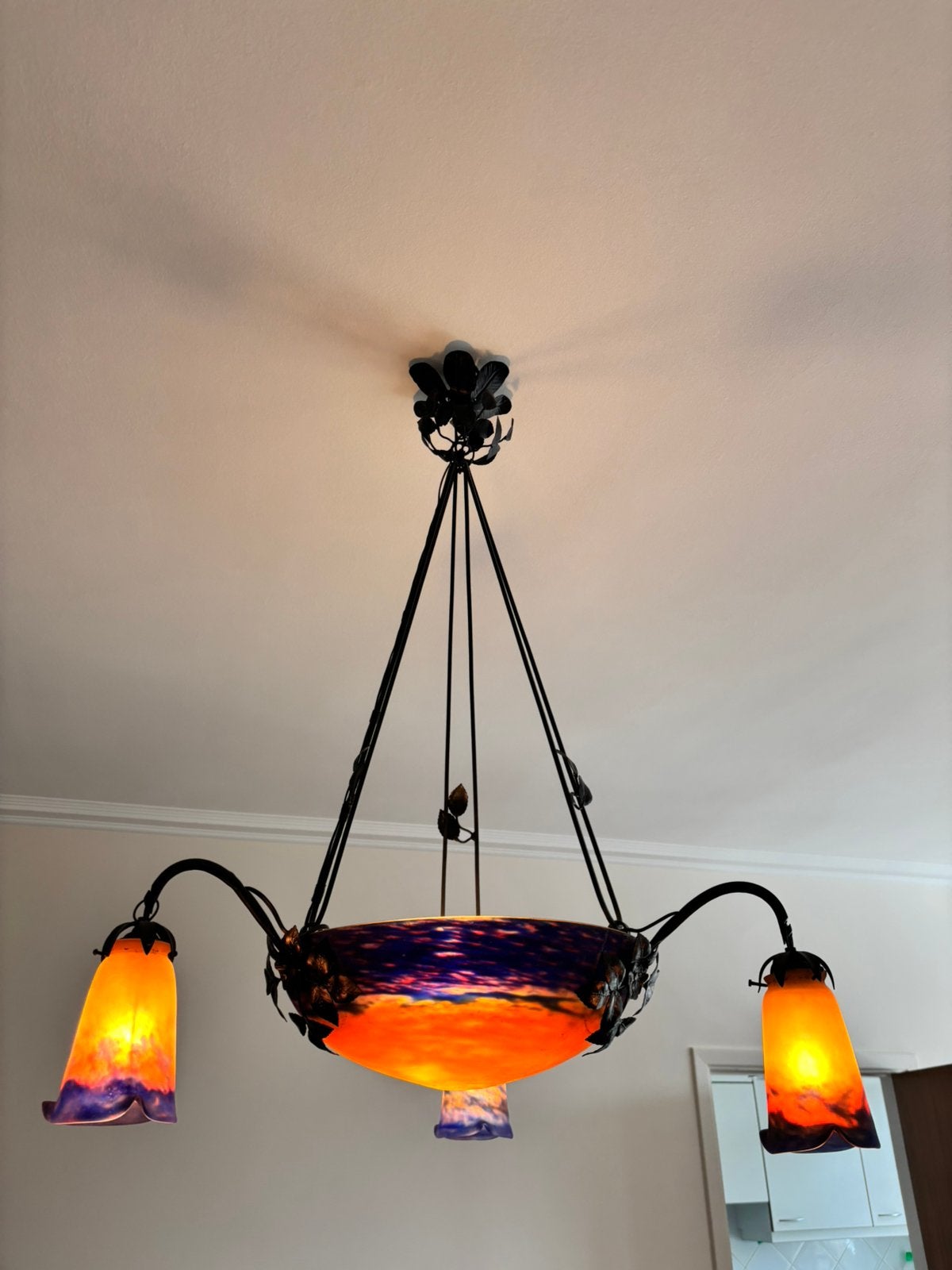Glaspasta luster in blauw en oranje Müller Frères, Maison & Meubles, Enlèvement
