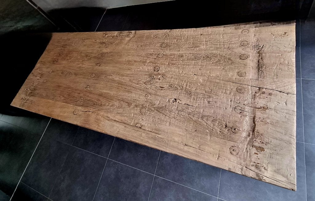 Unieke tafel oude olm, Huis en Inrichting, Tafels | Eettafels, Ophalen, 100 tot 150 cm, 200 cm of meer, Zo goed als nieuw