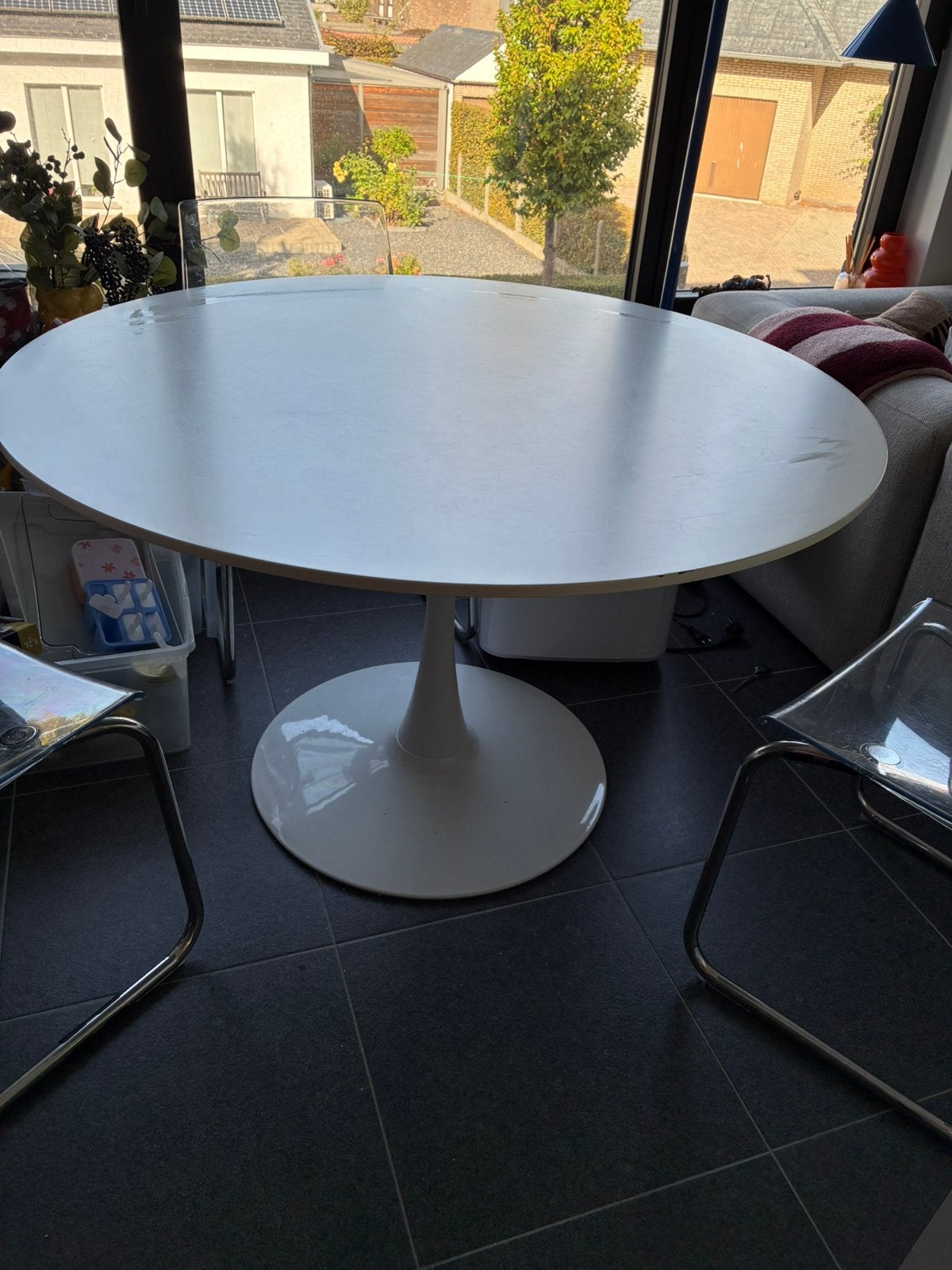 Design tafel wit doorsnede 120cm heel goede st, Ophalen, Gebruikt, Eettafel, 5 zitplaatsen