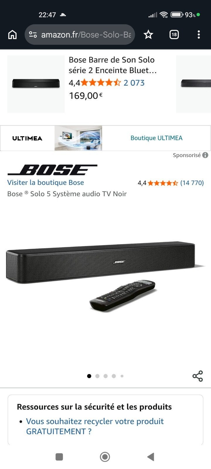 BARRE SON BOSE SOLO 5, Enlèvement