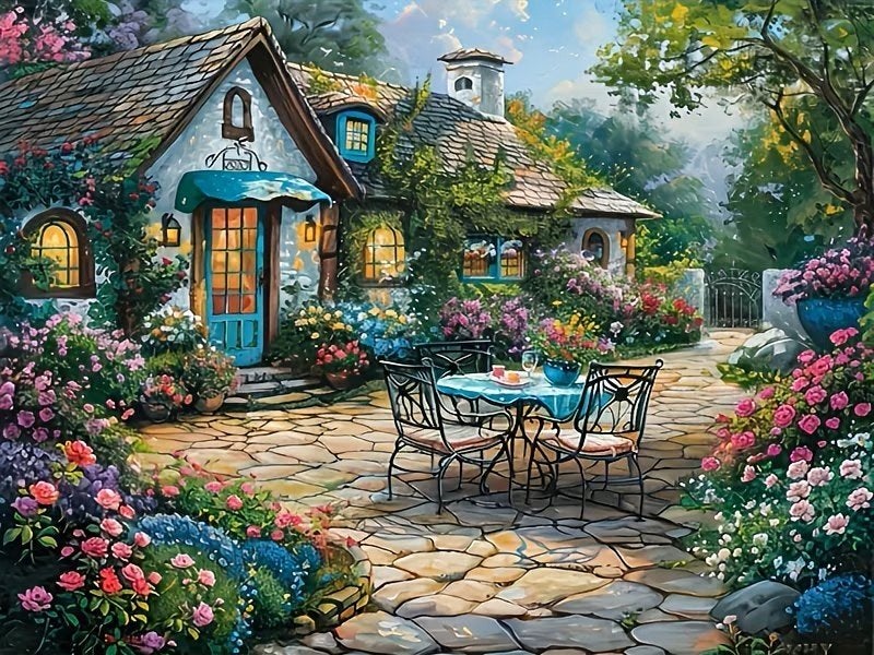 Chalet de campagne avec peinture au diamant 50x40cm n 64, Multicolore, Diamond painting, Autres marques, Landschappen