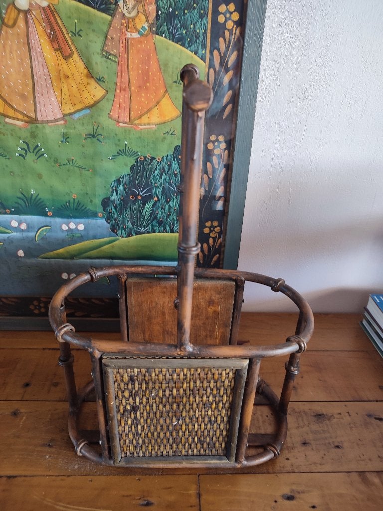Porte-bouteilles faux bambou (laiton) et rotin années 60/70, Maison & Meubles, Enlèvement ou Envoi, Avec espace de rangement, Utilisé