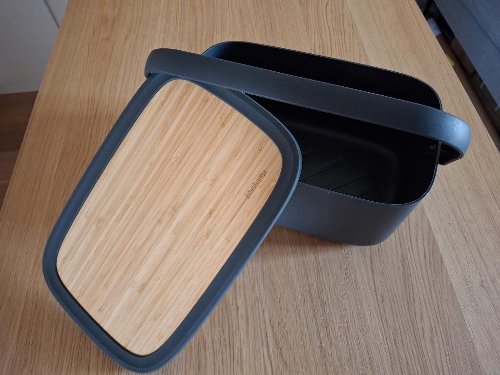 Brabantia Broodtrommel - met Bamboe Deksel - Dark Grey, Ophalen, Gebruikt