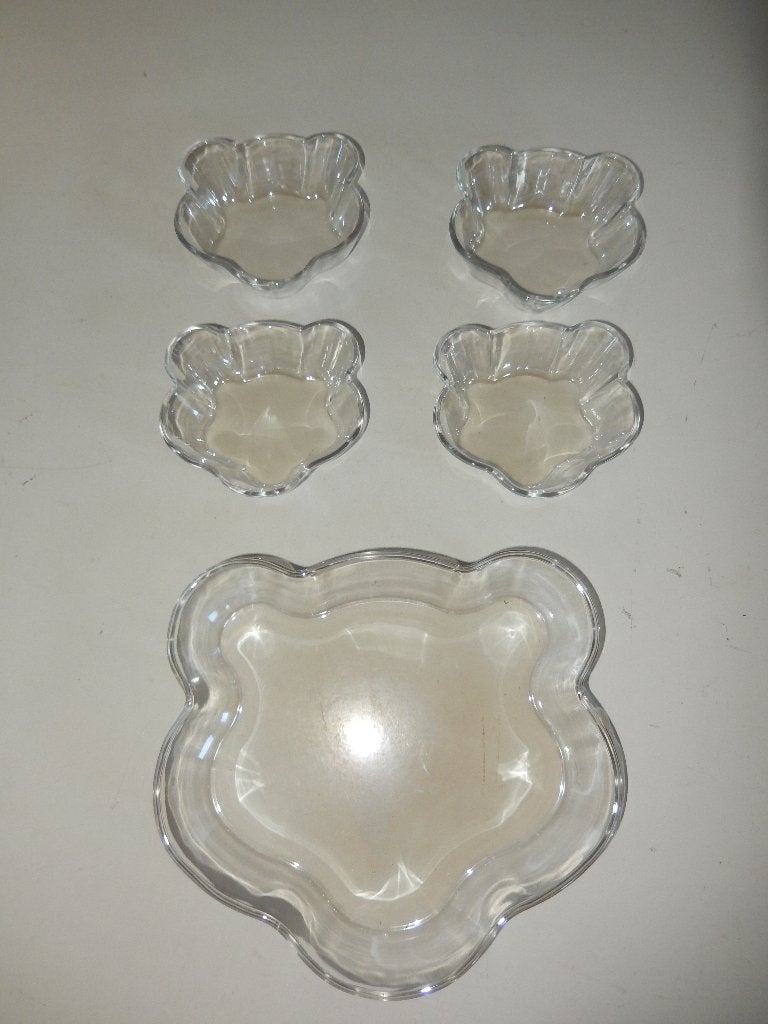 GLAZEN SCHALEN 1 GROTE EN 4 KLEIN, Maison & Meubles, Accessoires pour la Maison | Plataux & Paniers, Enlèvement ou Envoi, Comme neuf