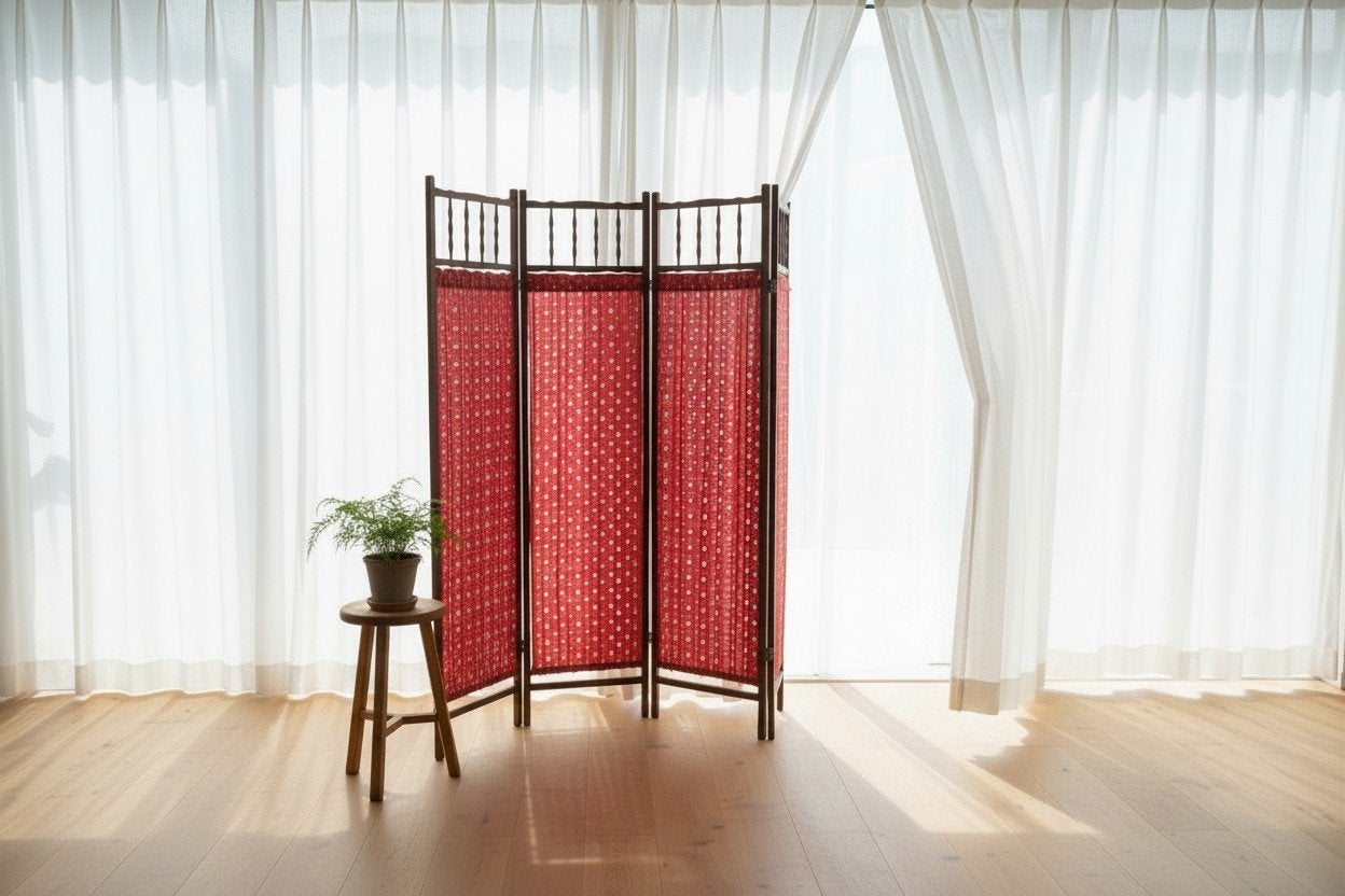 Vintage Houten Paravent – 4 Panelen – Multicolor – €99, Huis en Inrichting, Woonaccessoires | Kamerschermen, Ophalen of Verzenden